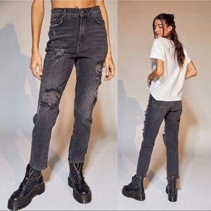 BDG High‎ Rise Slim Straight Jeans Womens 27 Black Wash Ripped Grunge Worn In